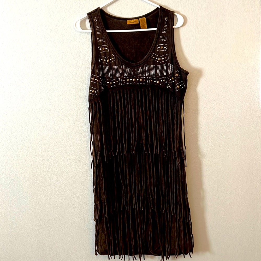 Wrangler dress with fringe. Brown. Medium.